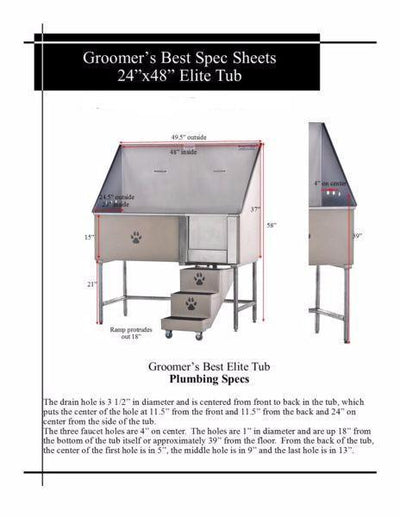 Groomer's Best Stainless Steel Elite Dog Grooming Bath Tub w/ Lift & Slide Steps