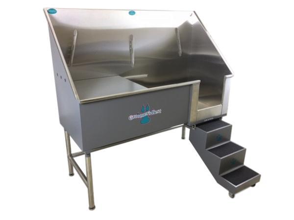 Groomer's Best Stainless Steel Elite Dog Grooming Bath Tub w/ Lift & Slide Steps