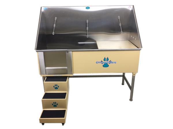 Groomer's Best Stainless Steel Elite Dog Grooming Bath Tub w/ Lift & Slide Steps