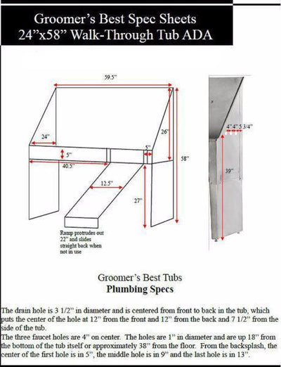Groomer's Best ADA Compliant Walk Through Dog Tub w/ Lift & Slide Ramp